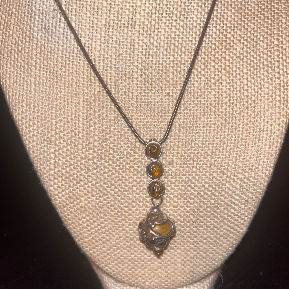 vintage Brighton tiger eyes and silver tone necklace